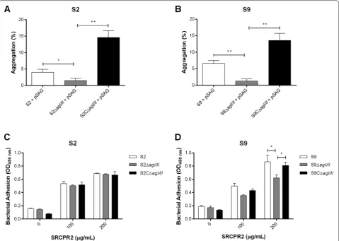 Figure 5 from at least three independent experiments. *(complemented strain (S2CΔ(pSAGs), but only for S9 with surface-immobilized pSAGs.to surface‑immobilized gp340‑derived peptide SRCRP2 by S2 (The S