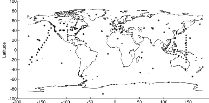 Figure 3. The distribution of 312 stations used in this study. The x axis and y axis stand for longitude and latitude respectively