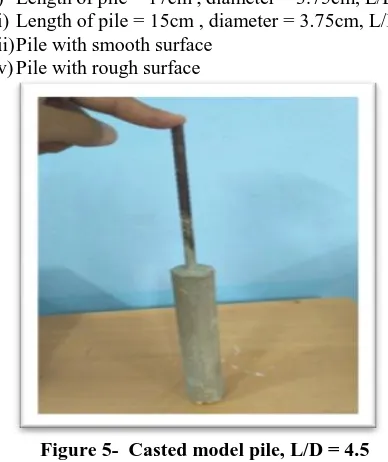 Figure 5-  Casted model pile, L/D = 4.5  Pullout capacity test on model pile in loose state, L/D = 4.0 