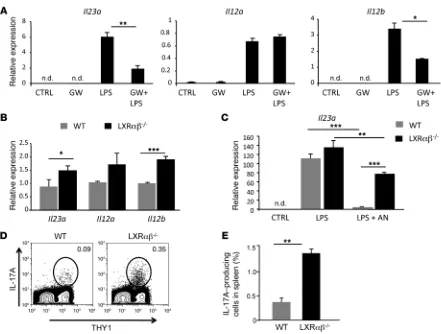 Figure 4LXR signaling regulates the IL-23/IL-17 granulopoietic signaling axis. (group repeated twice