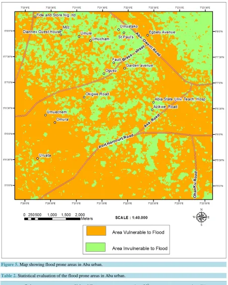Figure 5. Map showing flood prone areas in Aba urban. 