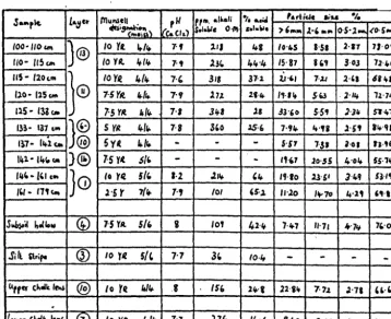 Table IV. Kiln Combe, Column II, soil analytical data. 