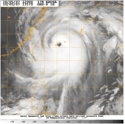 Figure 1.  Typhoon Krosa approaching Taiwan.   Typhoon Krosa approaching Taiwan.