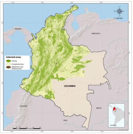 Figure 6. Priority and complementary areas for biodiversity conservation in 60% of the emerged territory of Colombia