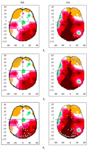 Figure 3. PCA mappings and spatial location of those Loreta sources asso-ciated with each PCA pattern in case of truth evaluation