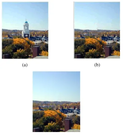 Figure 5. Example of removing a person from original image. (a) Seashore with a person