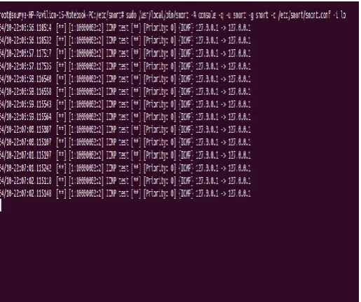 Fig -4:  Ping packets are displaying a message “ICMP test”, it will print whatever message is provided by the user in rules file
