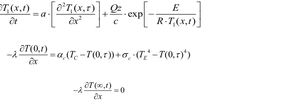 Figure 1. The scheme of the problem of ignition. 1-Dehydrated part of the fuel; 2-the original CWF.