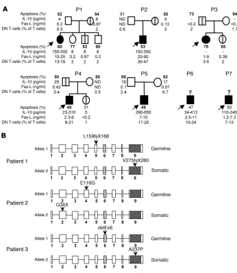 Figure 1Family tree of 7 ALPS patients with 