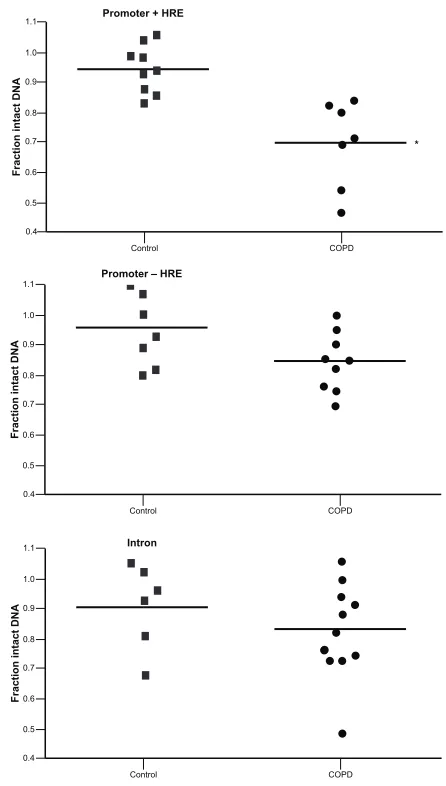 Figure 2 Fpg-sensitive oxidative DNA damage in a VEGF promoter sequence lung tissue from control subjects and lung tissue from patients with gOLD 4 COPD