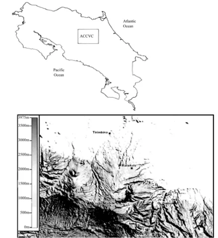 Figure 1. Map of the study areas: Central Volcanic Cordillera Conservation Area of Costa Rica (above)