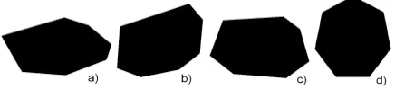Figure 4. A heptagon (on the left) and three of its projective transformations