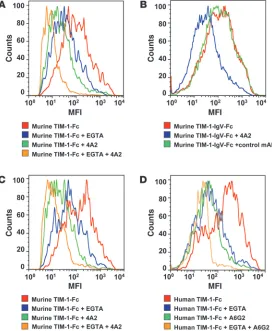 Figure 2TIM-1 protein binding to DCs and blockade using anti–TIM-