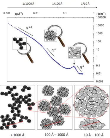 Figure 2. Principle of SANS illustrated by the scattering spectra of complex systems composed of spherical