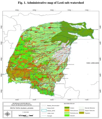 Fig. 1. Administrative map of Lesti sub-watershed