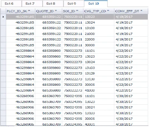 table EDW_QUOTE_SOI_CVG on the PLCY_ID_SK and 