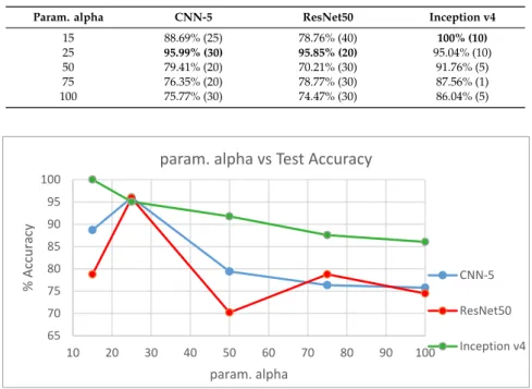 Table 10 summarizes the results obtained with each architecture using each set of diffused images.