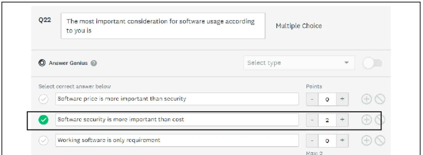 Figure 3.4 : Scoring of Responses in Survey Builder of SurveyMonkey© - Formulated for Current  Research 