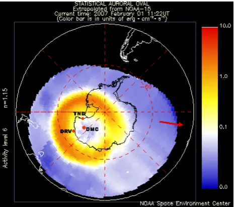 Figure 1. Current extent and position of the auroral oval in the southern hemisphere, shown in Fig