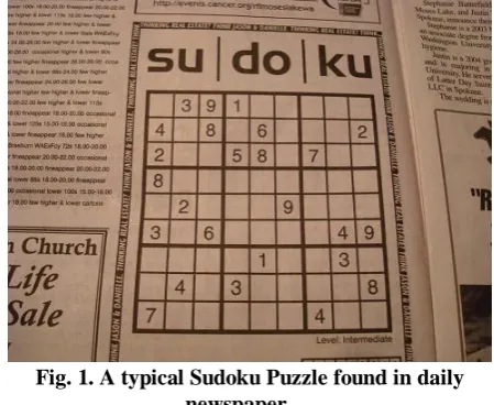 Fig. 1. A typical Sudoku Puzzle found in daily newspaper. 