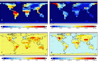 Fig. 1. 20-member ensemble-averaged 850 AD6     (a)  vegetative carbon density and (b) soil carbon density
