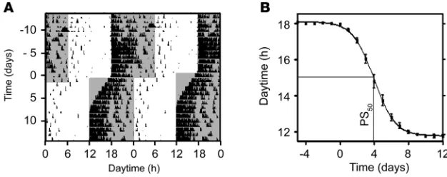 Figure 1Behavioral entrainment during jet lag. (