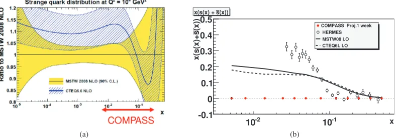 Figure 2: (a) Strange quark distribution, at QProjected statistical error forfrom CTEQ and MSTW groups [8]
