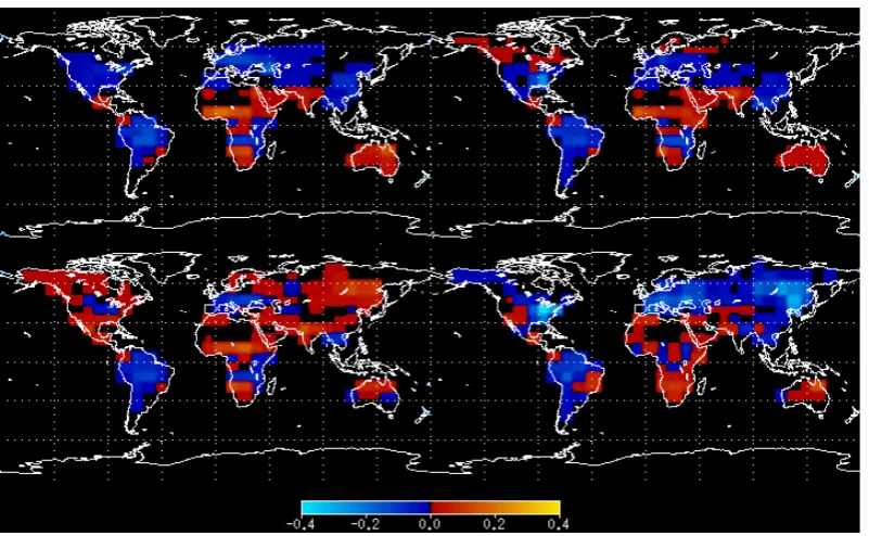 Fig. 2. Atmospheric CO2 at Mauna Loa (left hand panel) and South Pole (right hand panel) in ppm: Observations (black), prior (blue), andposterior (red).