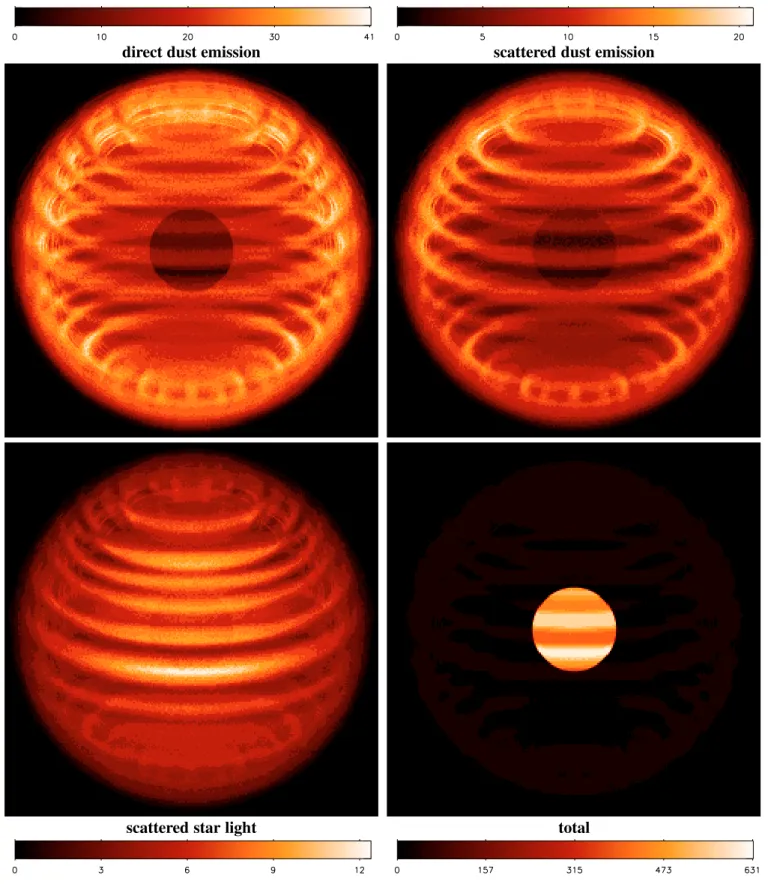 Fig. 7. Simulated images of the innermost ±4.5 R  of the model at 2.2 µm for an inclination angle of 20 ◦ between the equator and the line of sight