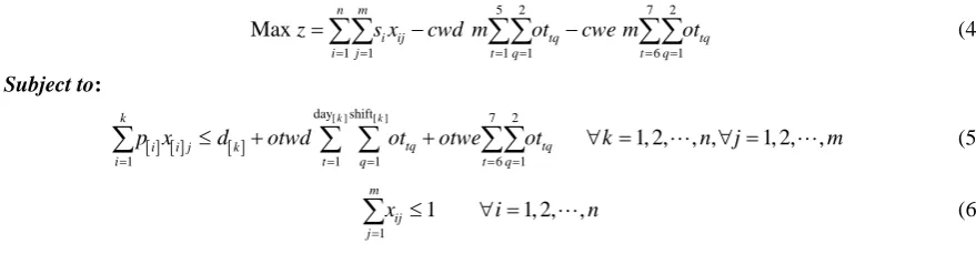 figure are given. The first table shows the sequence of jobs assigned to each cell; the second table shows the models using ILOG OPL 6.3 optimization tool