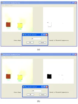Figure 5. Threshold segmentation results. (a) When the threshold T to 80 threshold segmentation results; (b) When the threshold T to 100 threshold segmentation results