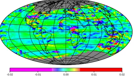 Fig. 2.2 ) from data in 2001-2004,2)longitudinal component.Fig. 2. Along track second derivative of the crustal ﬁeld (in nT/s Along-track second derivative of the crustal ﬁeld (in nT/sfrom data in 2001–2004, longitudinal component.
