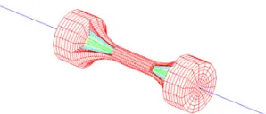 Figure 5. Mesh of the rounded specimen ﬁxed between thecylindrical bars.