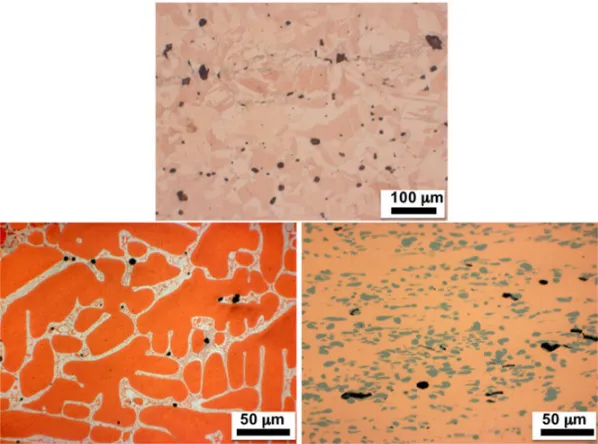 Figure 6. (Top) optical image for spalled Cu with black regions representing void. (Bottom right) optical image of spalled CuAg wherewhite regions represent silver and black regions are voids