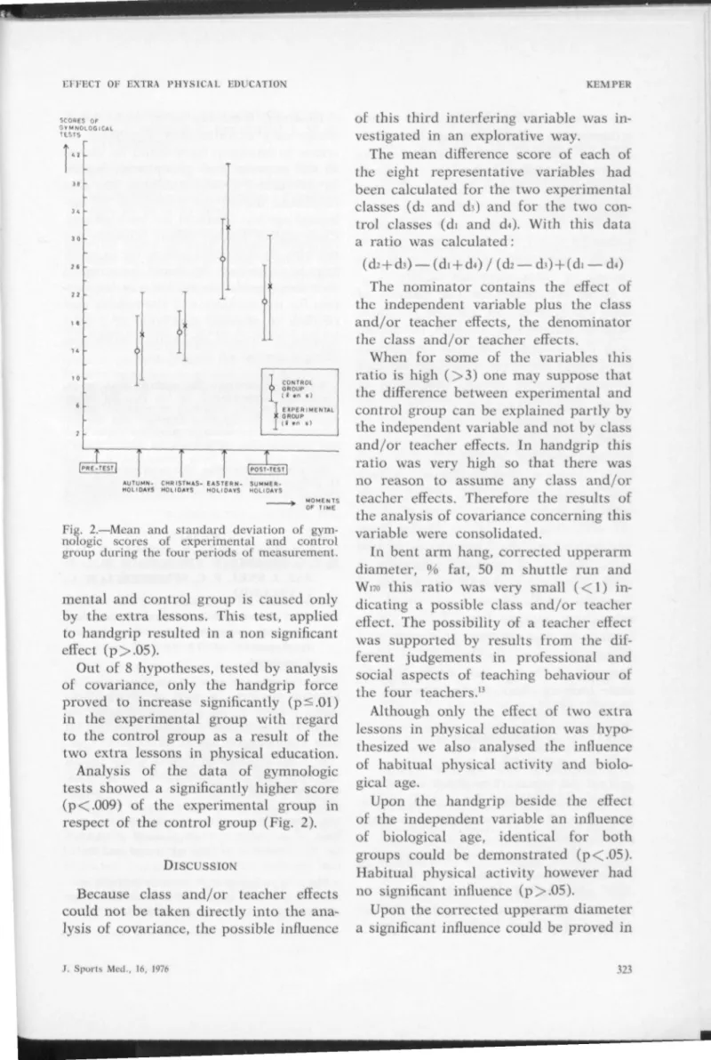 Fig. 2.—Mean and standard deviation of gym- gym-nologic scores of experimental and control group during the four periods of measurement.