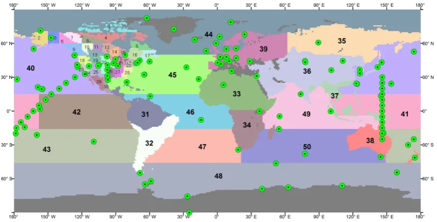 Fig. 1. An inversion scheme: 30 regions in North America and 20 regions for the rest of the globe