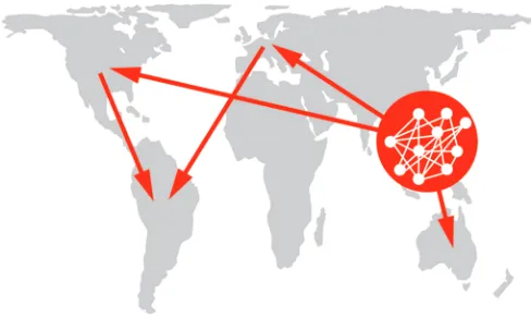 Figure 3Global migration of influenza A virus. Seasonal epidemics of human influenza A/H3N2 virus are thought to begin in a circulation network located in East and Southeast Asia before being exported to other geographical localities (arrows denote directi
