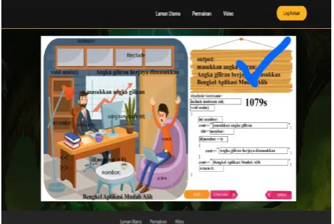 Fig. 3.  A screenshot of the level of quizzes of the game  application. 