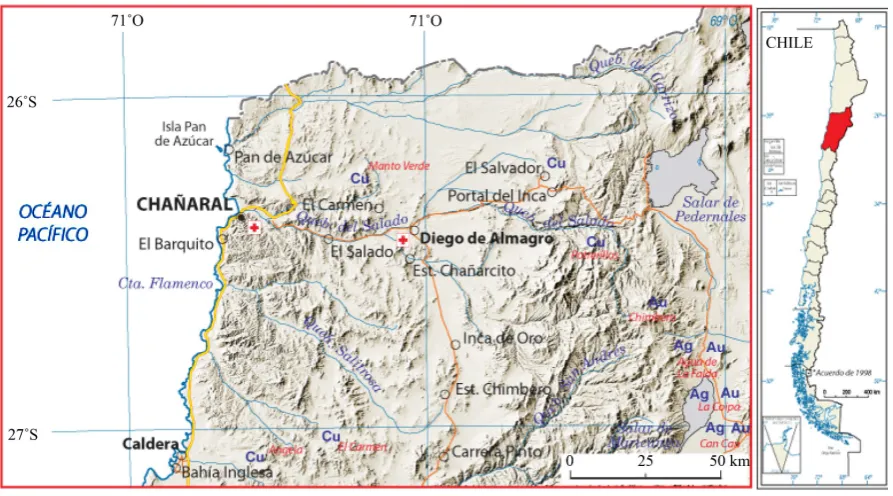 Figure 2. Map of Chile and Chañaral, Atacama region. Source: Adapted of geographic atlas of Chile and the world, Ed