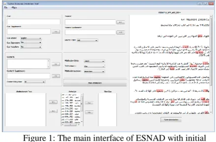 Figure 1: The main interface of ESNAD with initial highlighting of all verbs. 