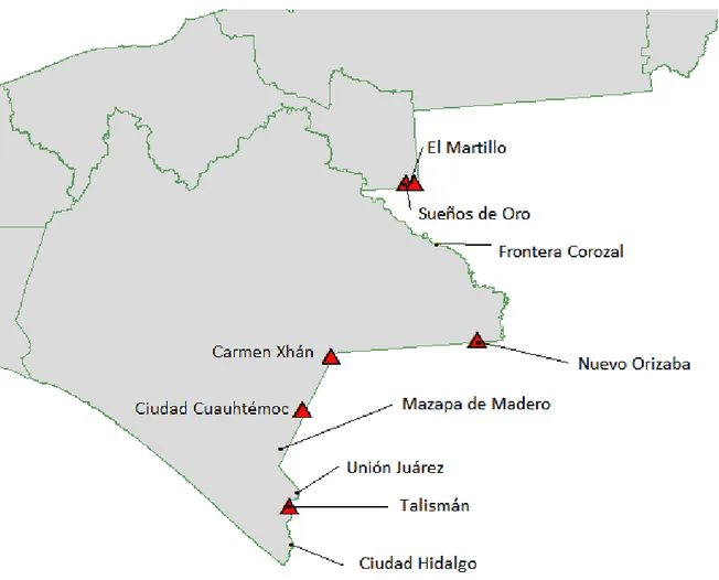 Figura 4.1.4. Puertos fronterizos terrestres México- Guatemala 