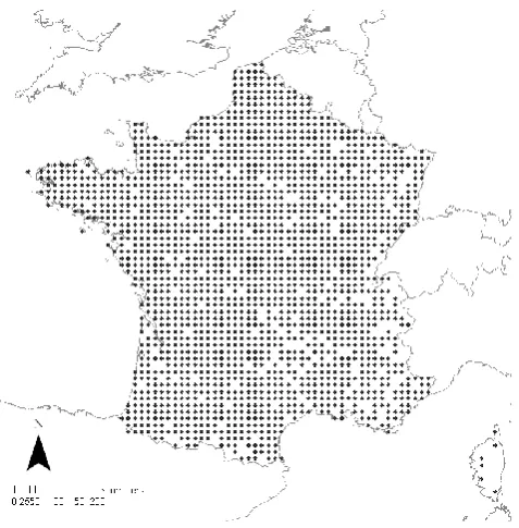 Fig. 1. Distribution of the 1974 sites within the French monitoringnetwork which were used in the present study.