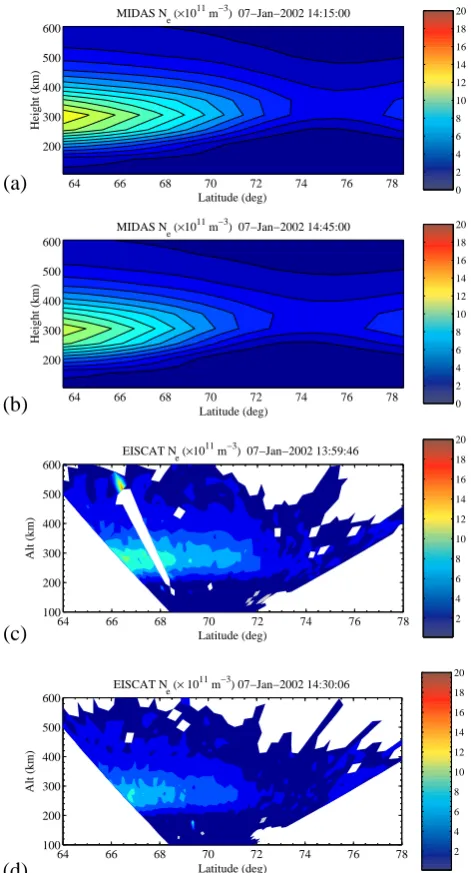Fig. 4. Vertical TEC for each hour from 1200 to 1700 UT on 7January 2002. Units are TEC units (1016 electrons m−3 )