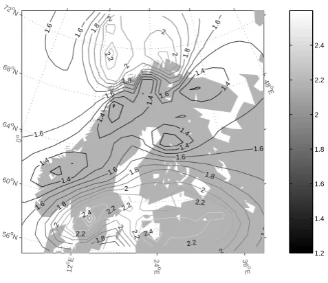 Fig. 12. Penetration depth of the periods from 5 to 120 min for aver-age conductivities in Fig