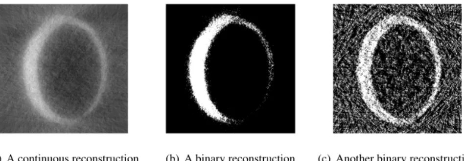 Figure 1.3: Reconstructions of a ring-like shaped object using three different reconstruction meth- meth-ods