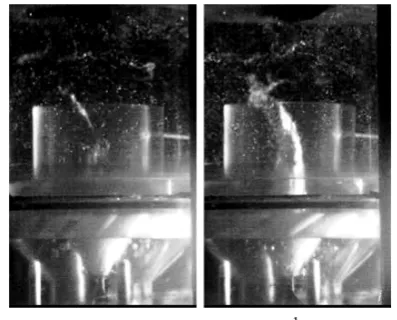 Fig. 13.  Dependences of frequency of precession f (a) and pressure drop dP2 (b) on gas flow rate for different swirl numbers and liquid flow rates