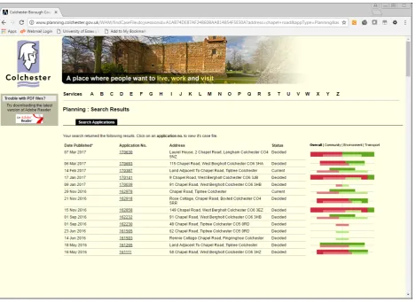 Figure 6: A screenshot showing how the visualistion can be applied to the existing portal to enhance understanding andprioritisation of planning applications.