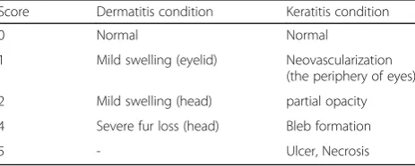 Table 1 Score standard for the dermatitis and keratitis condition