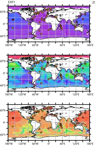 Fig. 11. Logarithmic map of Nd ﬂux to the seaﬂoor for experienceEXP5, in g m−2 yr−1. Black line delineates the continental marginarea, where 64% of the Nd sink is located.