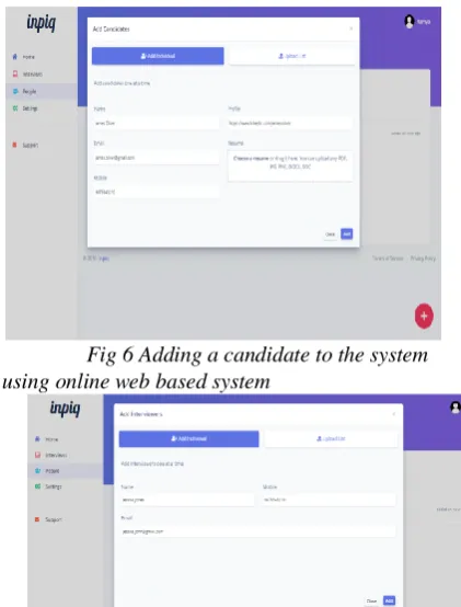 Fig 6 using online web based systemAdding a candidate to the system  